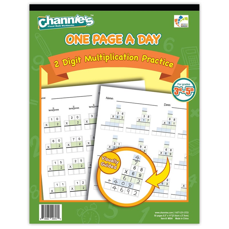 Channie's Channieâ€™s One Page A Day Two Digit Multiplication Practice, Double Digit Multiplication Workbook, 50 Fun & Easy Tear-Off Math Practice Worksheets For 3rd, 4th, & 5th Grade Kids - Image 1